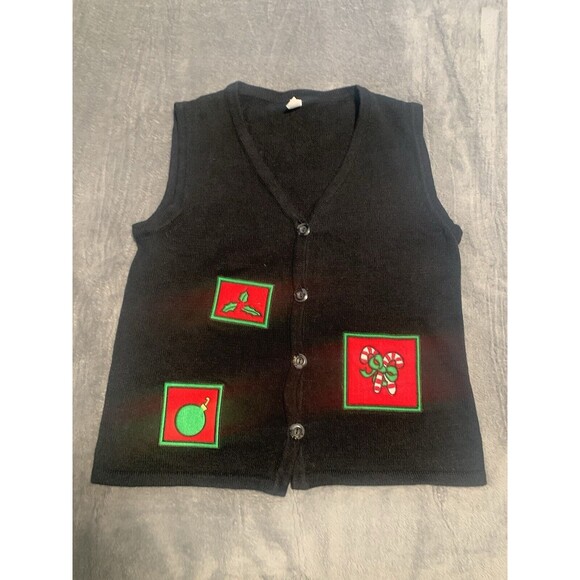 VINTAGE CHRISTMAS Sweater Vest Women's Large Holly Candy Cane Button Up Ornament - Picture 5 of 10